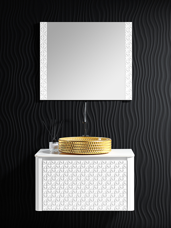 Wit Nieuw design Moderne Stijl Wandmontage Elegante Badkamer Vanity set Badkamermeubel met Kunststeen aanrecht;